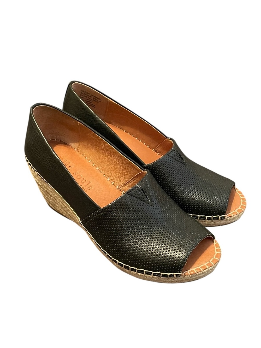 Gentle Souls Women’s Black Leather Charli A-Line 2 Slip On Wedge Heels Size 8M